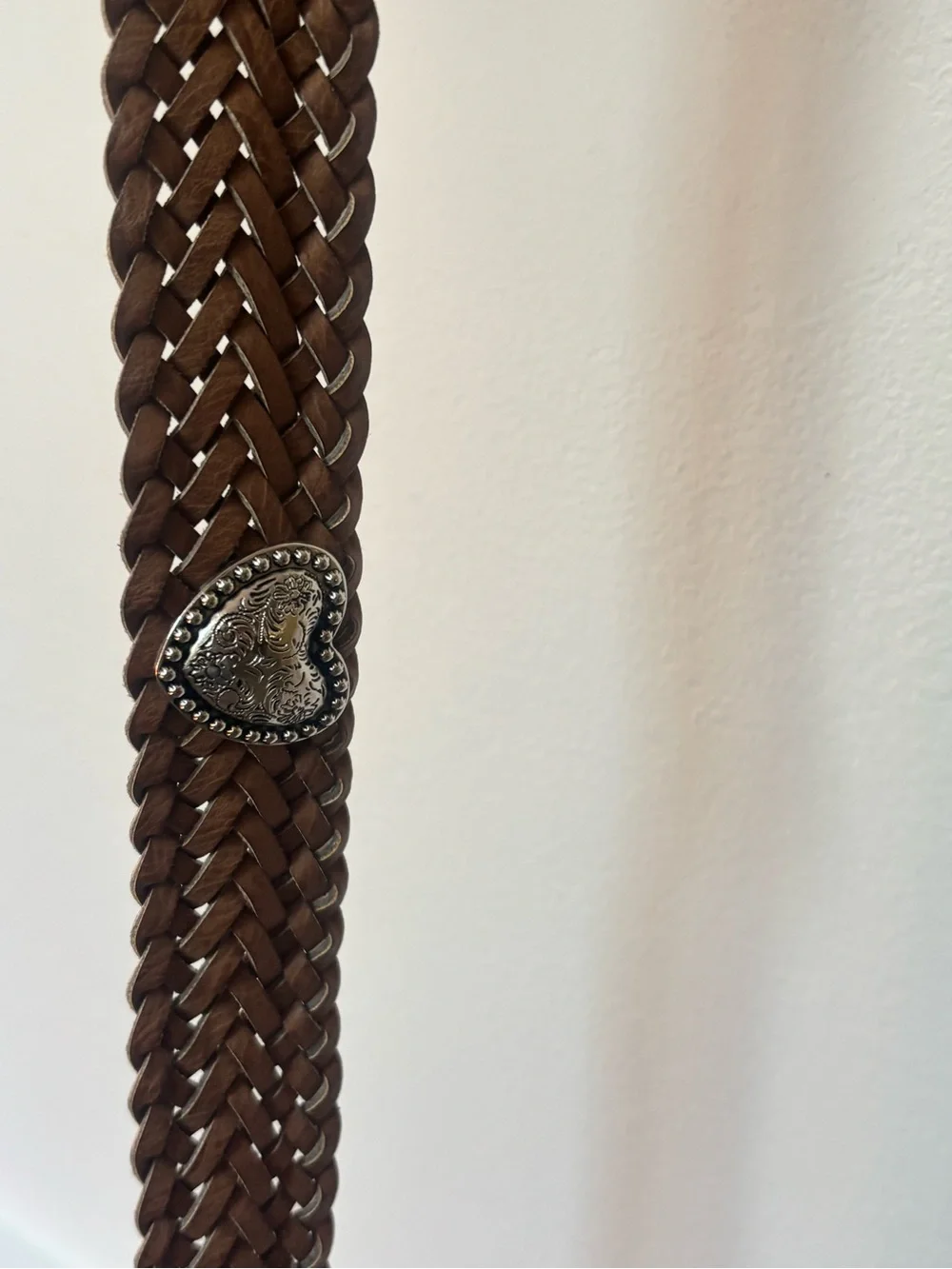Brown Leather Weaved Southwestern Cowgirl Belt L With Silver Toned